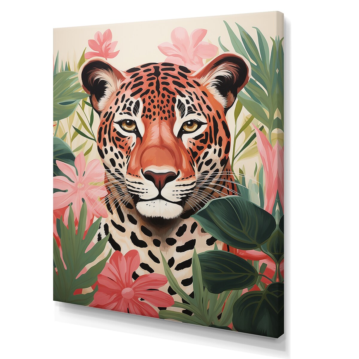 Designart "Green And Pink Leopard In Jungle III" Leopard Wall Décor Pink - Modern Print Art For Living Room