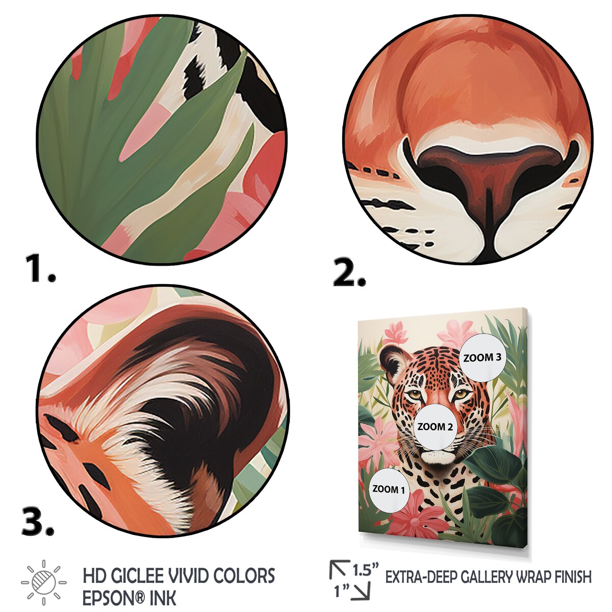 Designart "Green And Pink Leopard In Jungle III" Leopard Wall Décor Pink - Modern Print Art For Living Room