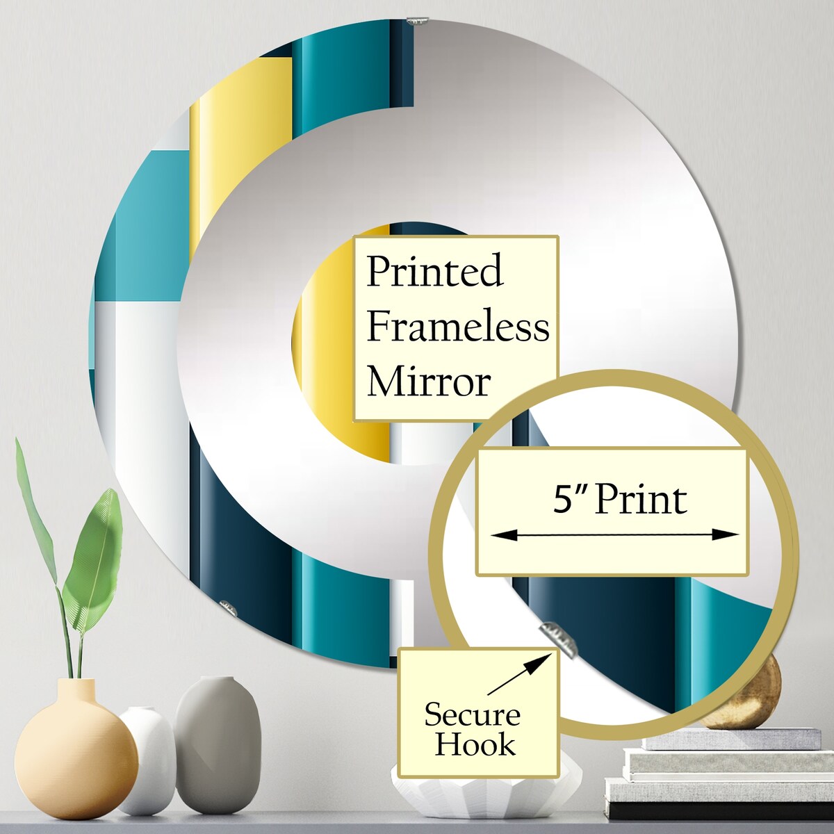 Designart "Green And Yellow Stripes Harmony" - Modern Striped, Abstract Half Circle Wall Mirror