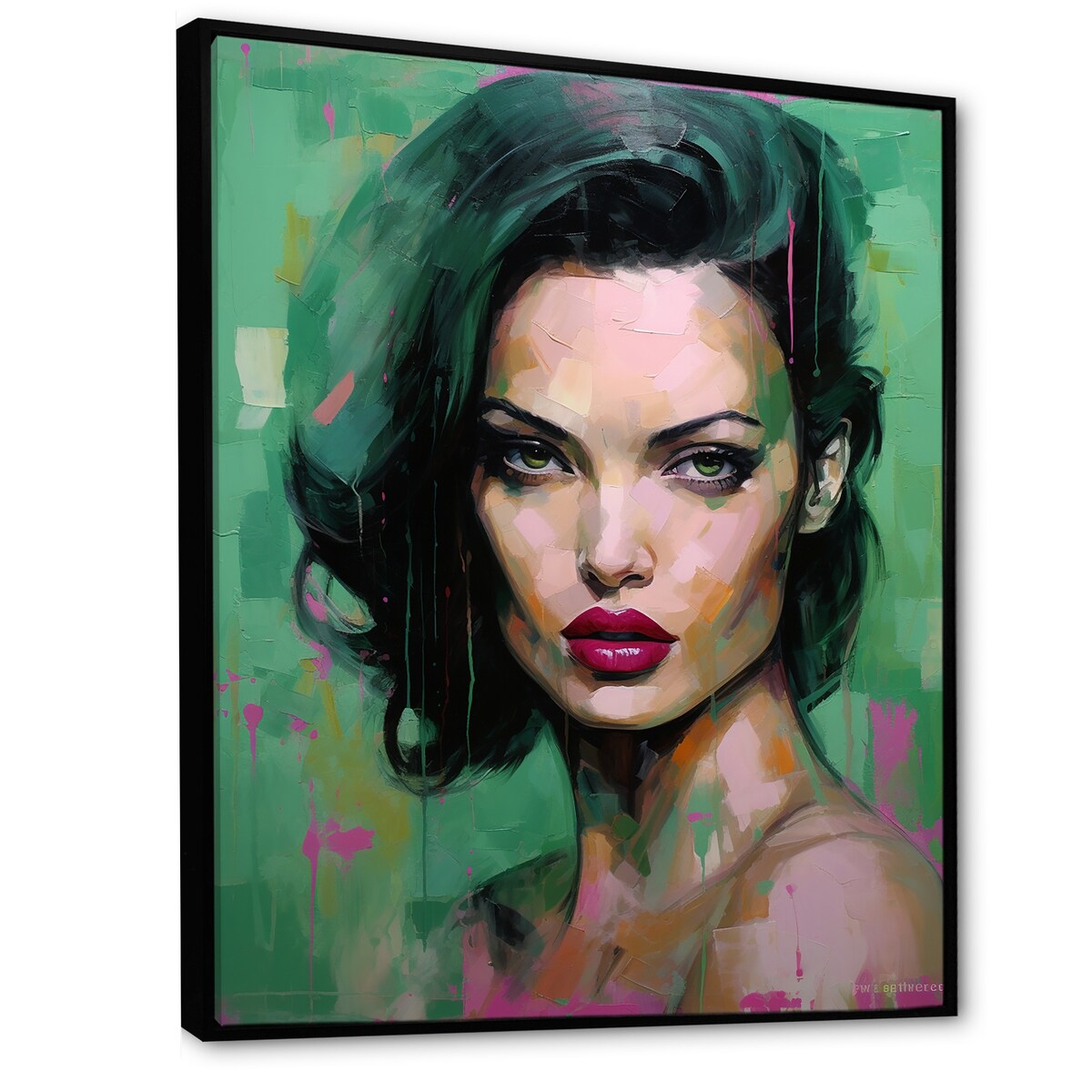 Designart "Green Jade Jolie Portrait IV" Woman Pop Art Framed Wall Art Prints