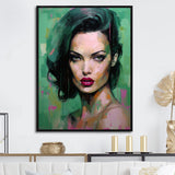 Designart "Green Jade Jolie Portrait IV" Woman Pop Art Framed Wall Art Prints