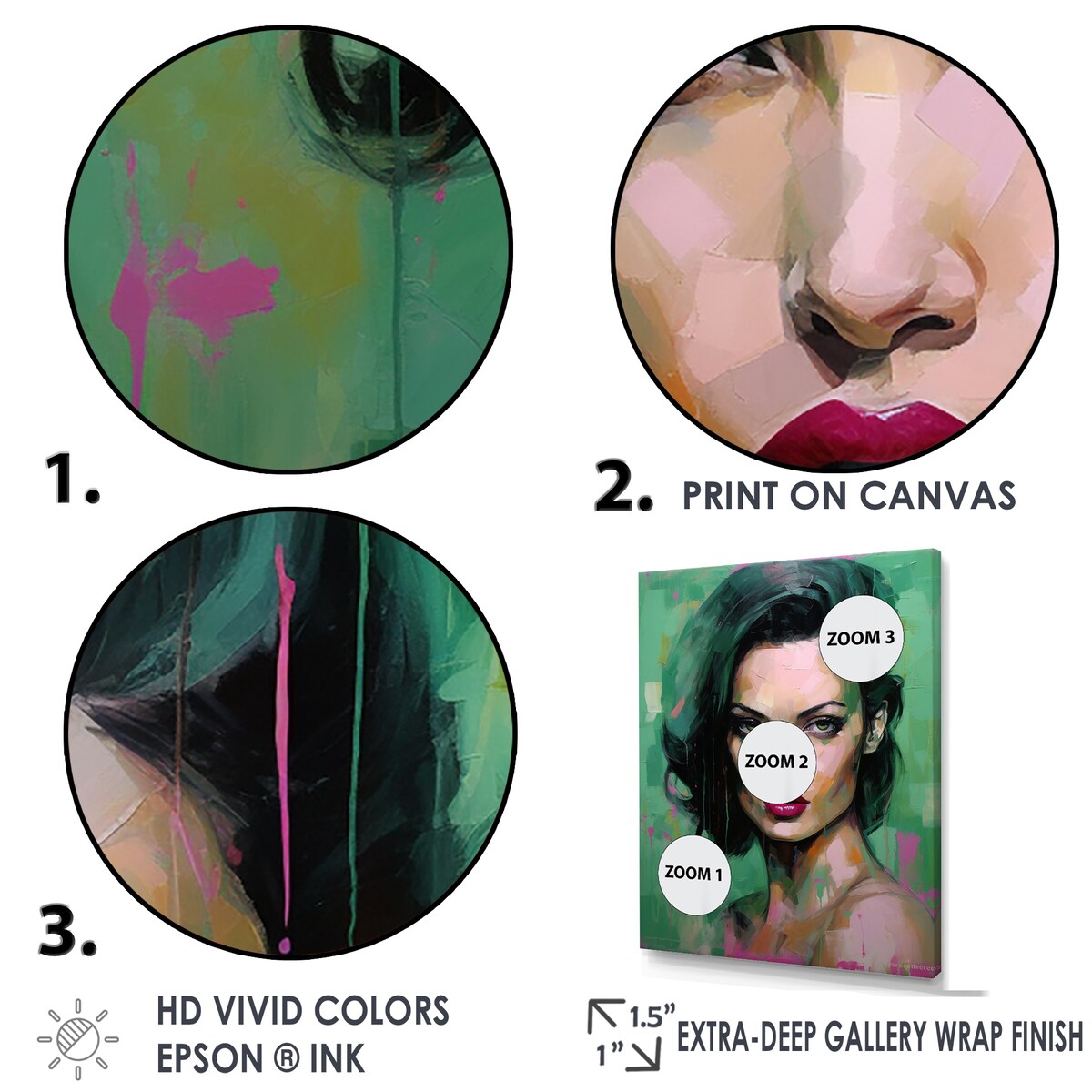 Designart "Green Jade Jolie Portrait IV" Woman Pop Art Framed Wall Art Prints