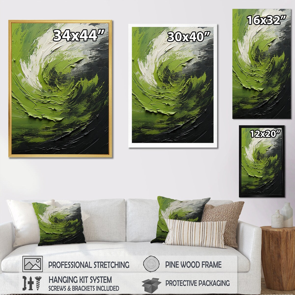 Designart "Green Serene Spiral Dreams I" Abstract Spirals Framed Wall Art Prints