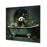 Designart "Green Tranquil Panda Bath II" Raven Animal Metal Wall Art - Green Metal Wall Décor Modern Metal Art Work