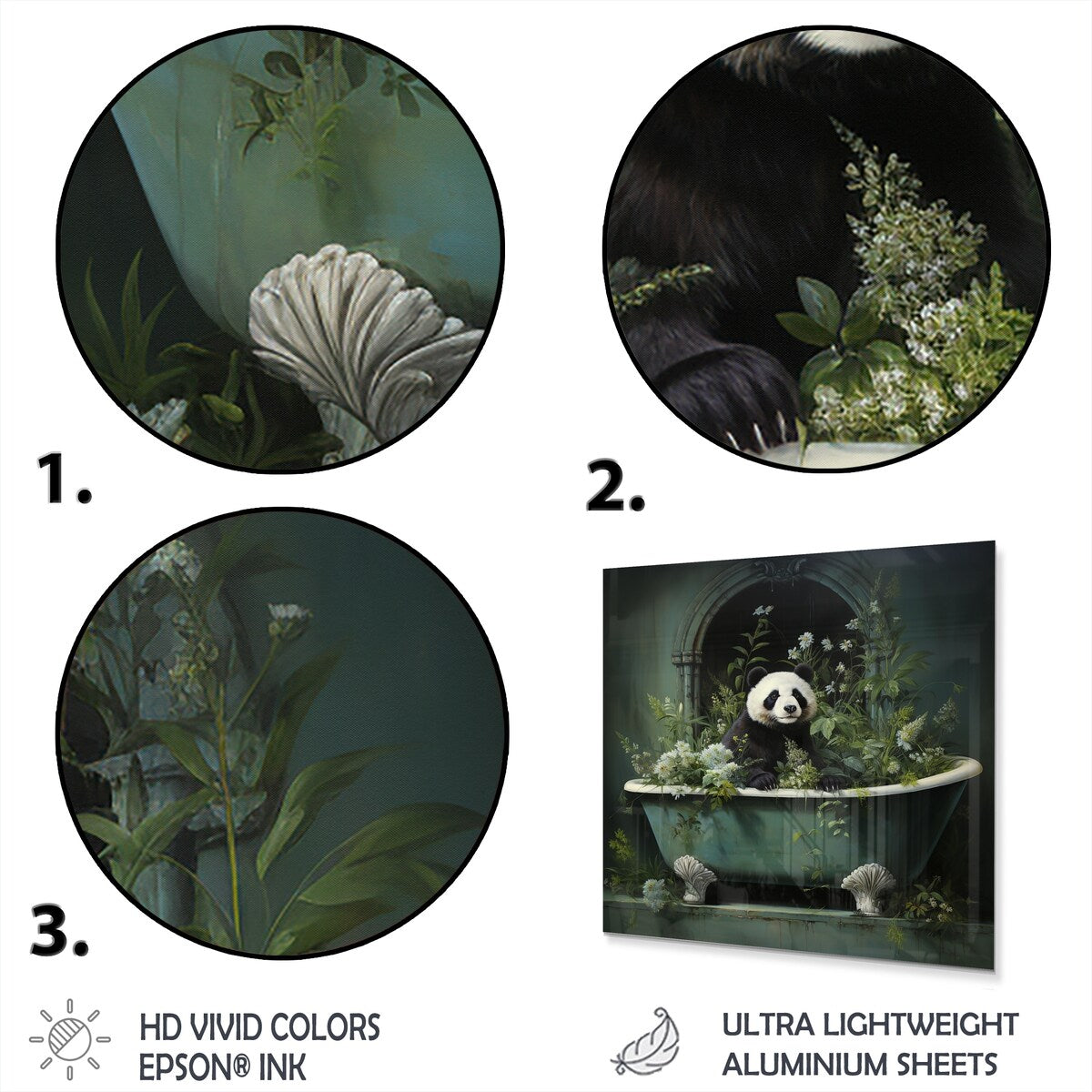 Designart "Green Tranquil Panda Bath II" Raven Animal Metal Wall Art - Green Metal Wall Décor Modern Metal Art Work
