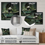 Designart "Green Tranquil Panda Bath II" Raven Animal Metal Wall Art - Green Metal Wall Décor Modern Metal Art Work