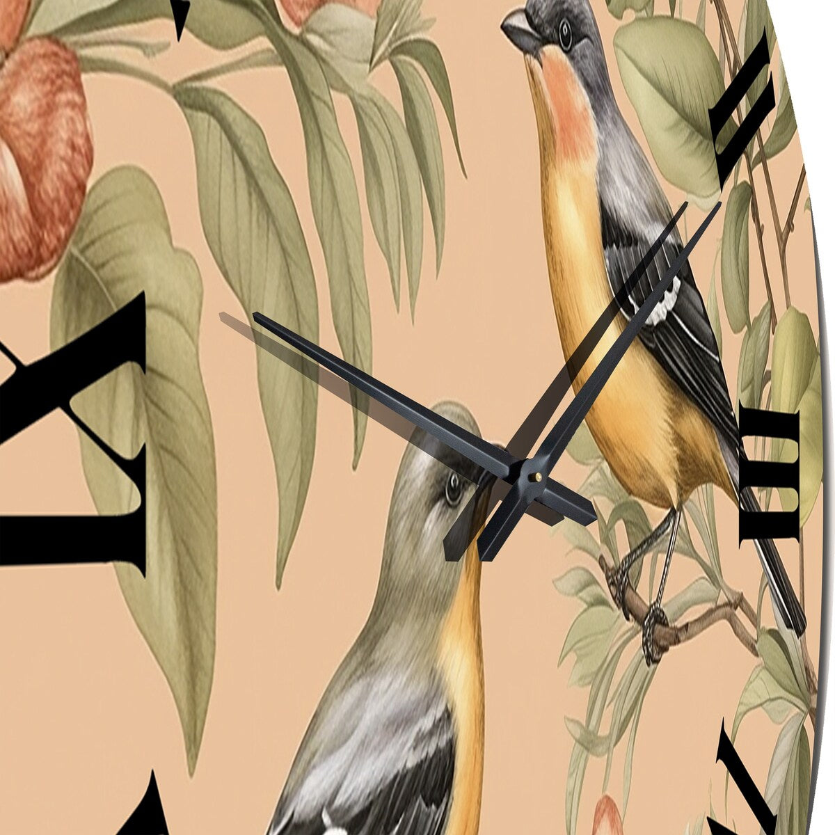 Designart "Green Yellow Birds On Trees" Animals Oversized Wall Clock