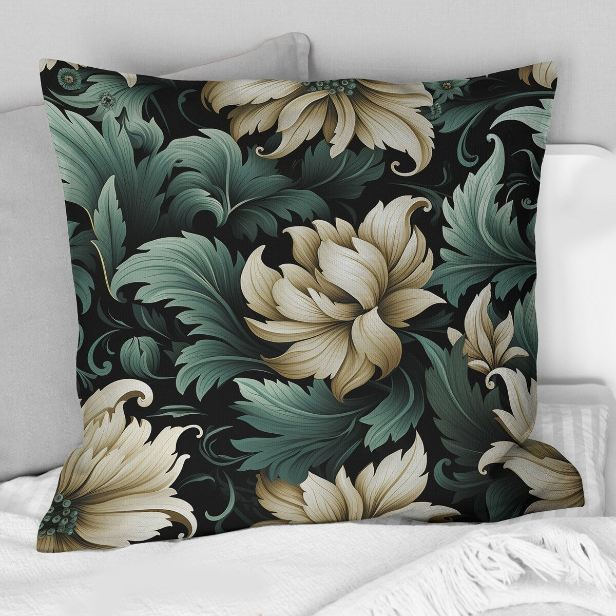 Designart "Green & Beige Initriguing Beauty Floral Pattern" Floral Printed Throw Pillow