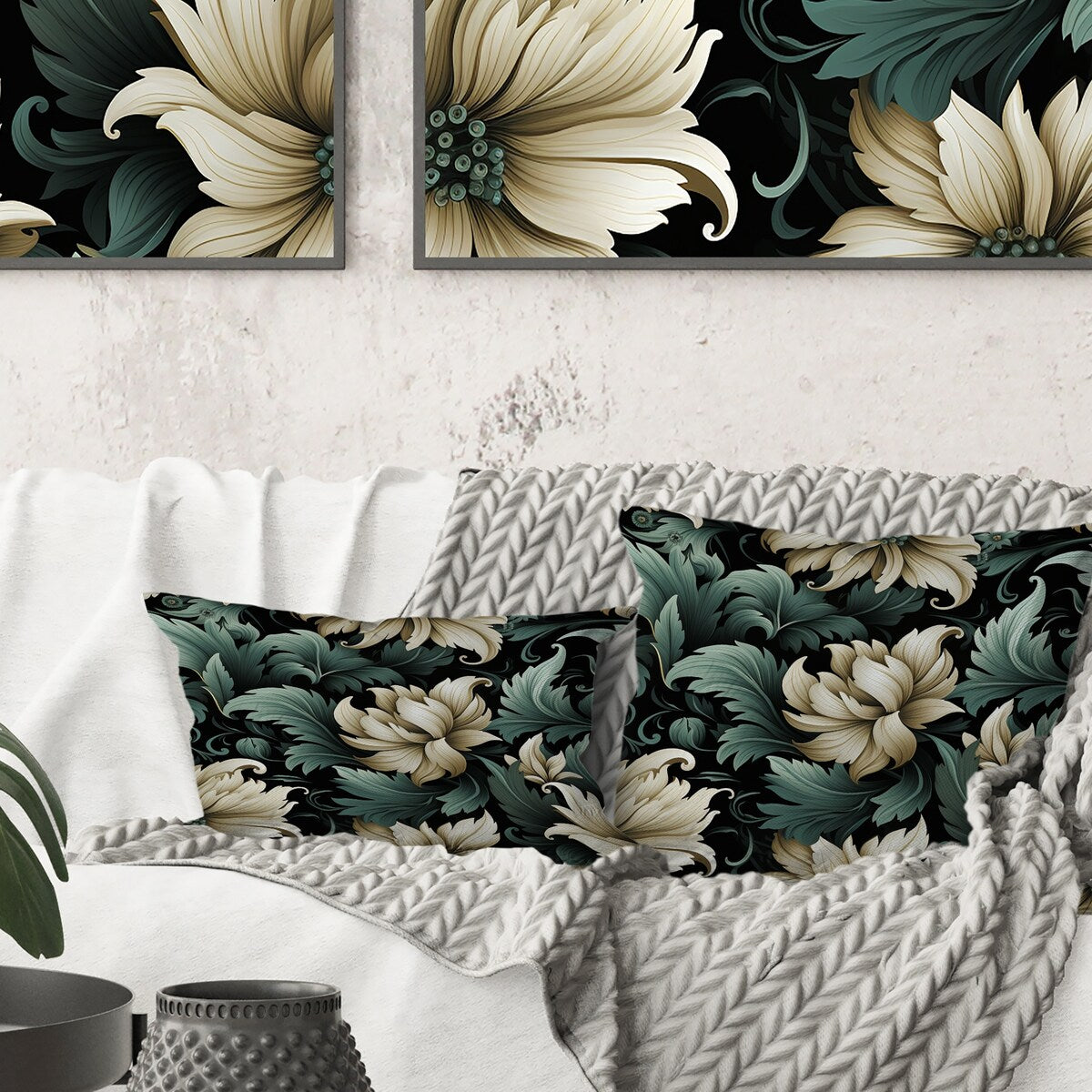 Designart "Green & Beige Initriguing Beauty Floral Pattern" Floral Printed Throw Pillow