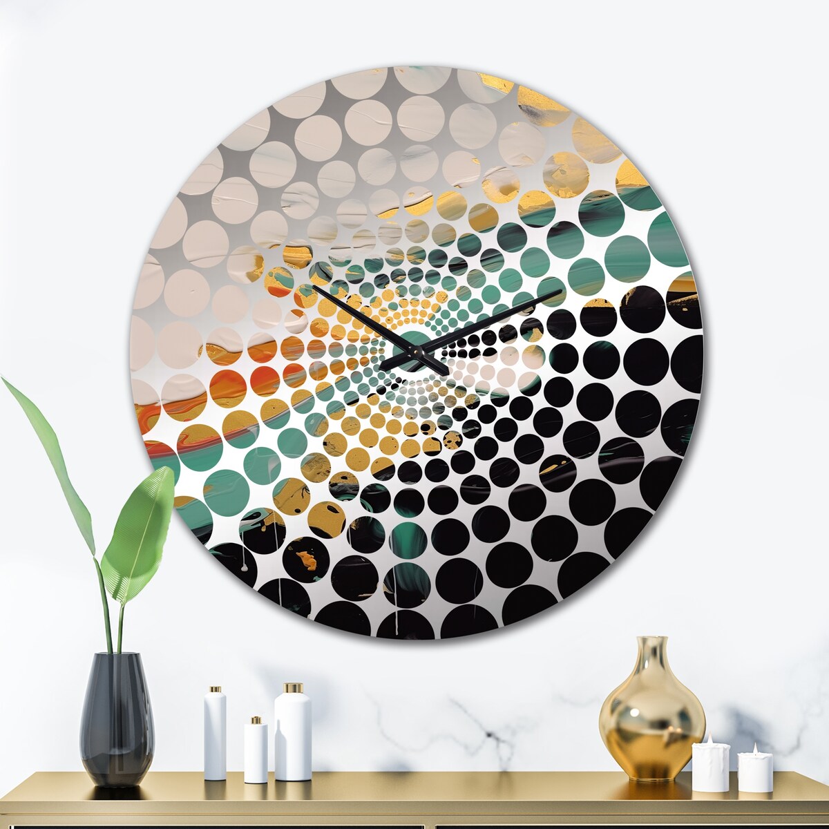 Designart "Green and Gold Mystical Landscapes" Green Abstract Clocks Modern Wall Clocks For Hallway Décor