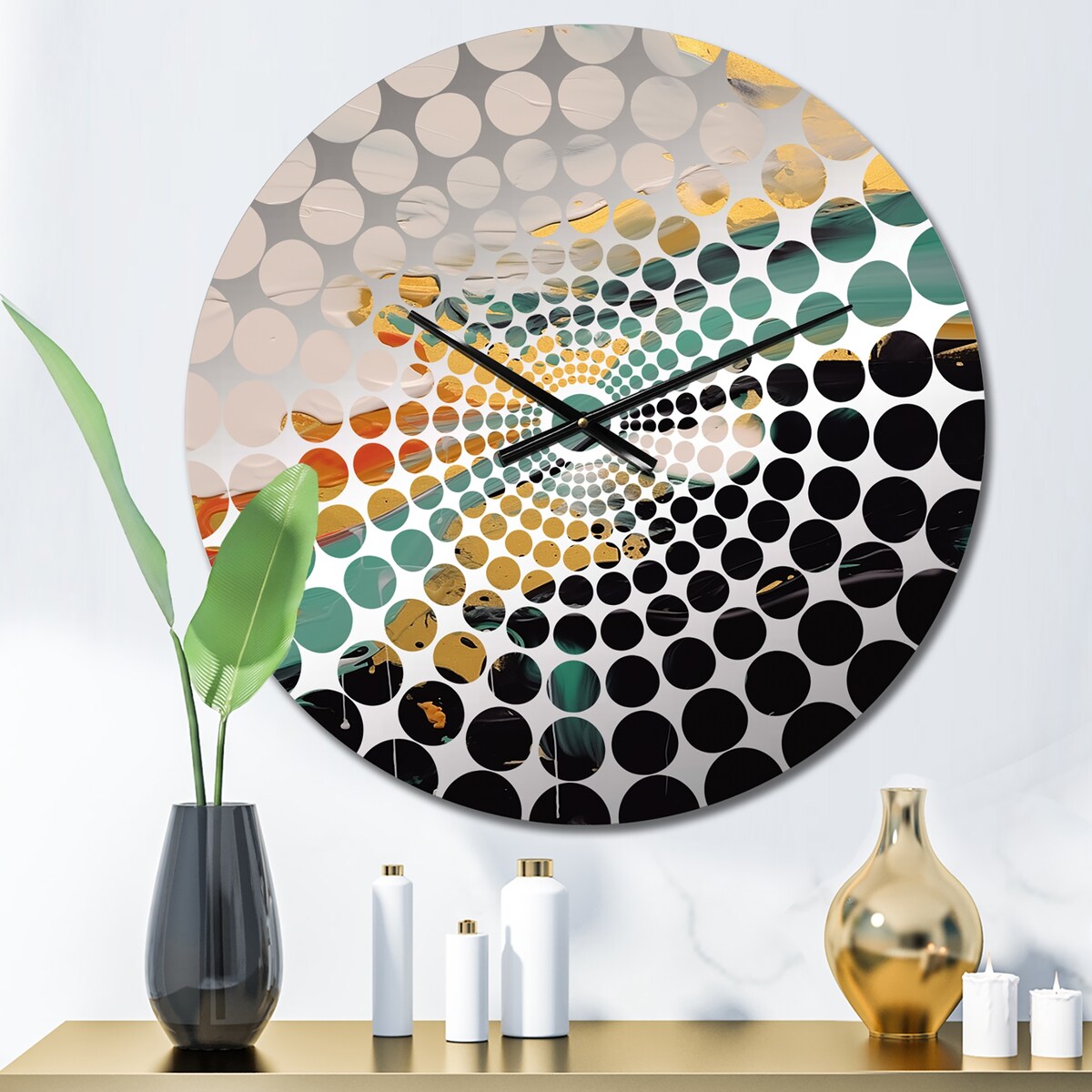 Designart "Green and Gold Mystical Landscapes" Green Abstract Clocks Modern Wall Clocks For Hallway Décor