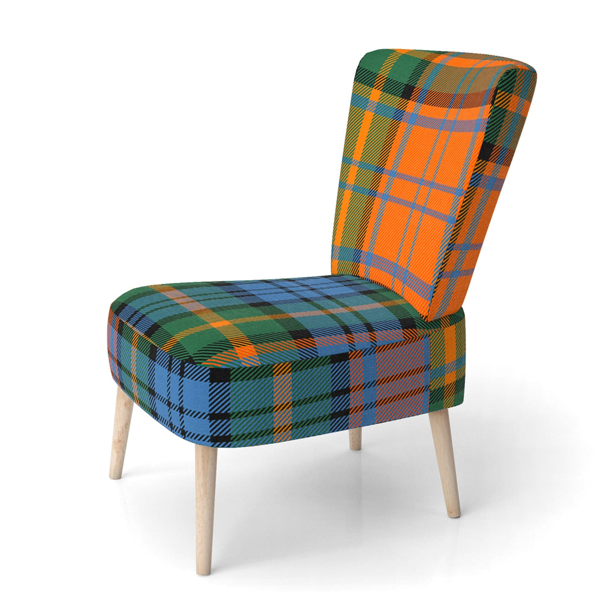 Designart "Green and Orange Checked Tartan" Upholstered Patterned Accent Chair and Arm Chair