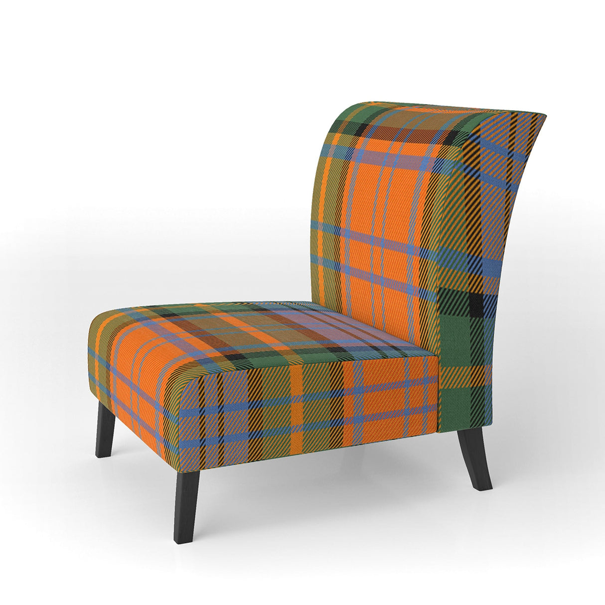 Designart "Green and Orange Checked Tartan" Upholstered Patterned Accent Chair and Arm Chair