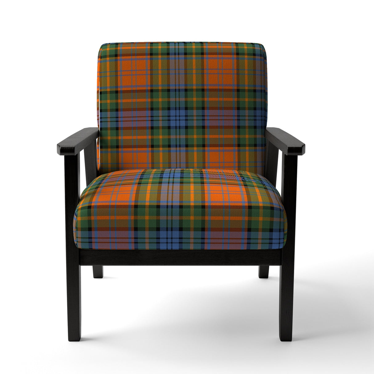 Designart "Green and Orange Checked Tartan" Upholstered Patterned Accent Chair and Arm Chair