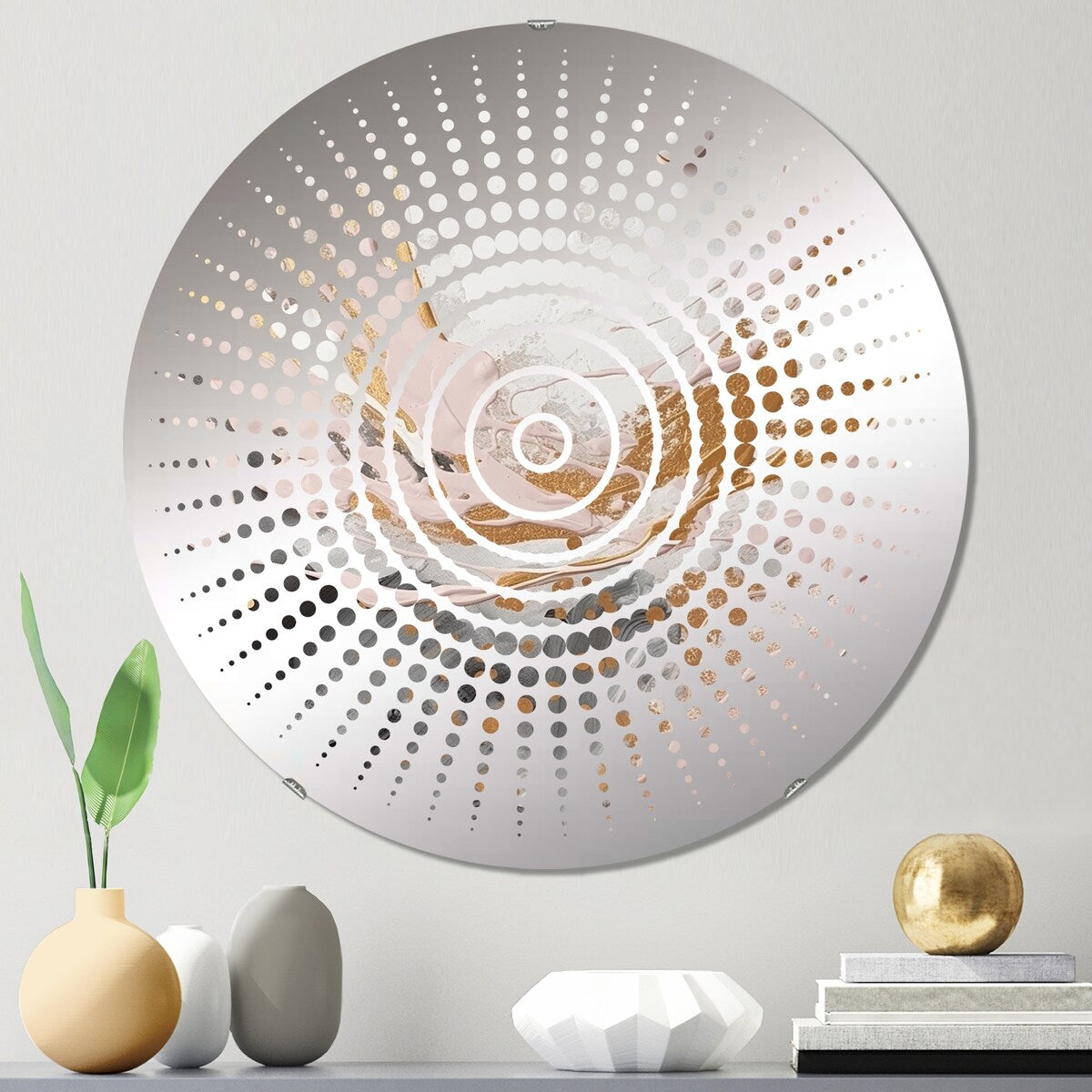 Designart "Grey And Pink Mysterious Marble" - Modern Abstract Marble Sun Circles Wall Mirror