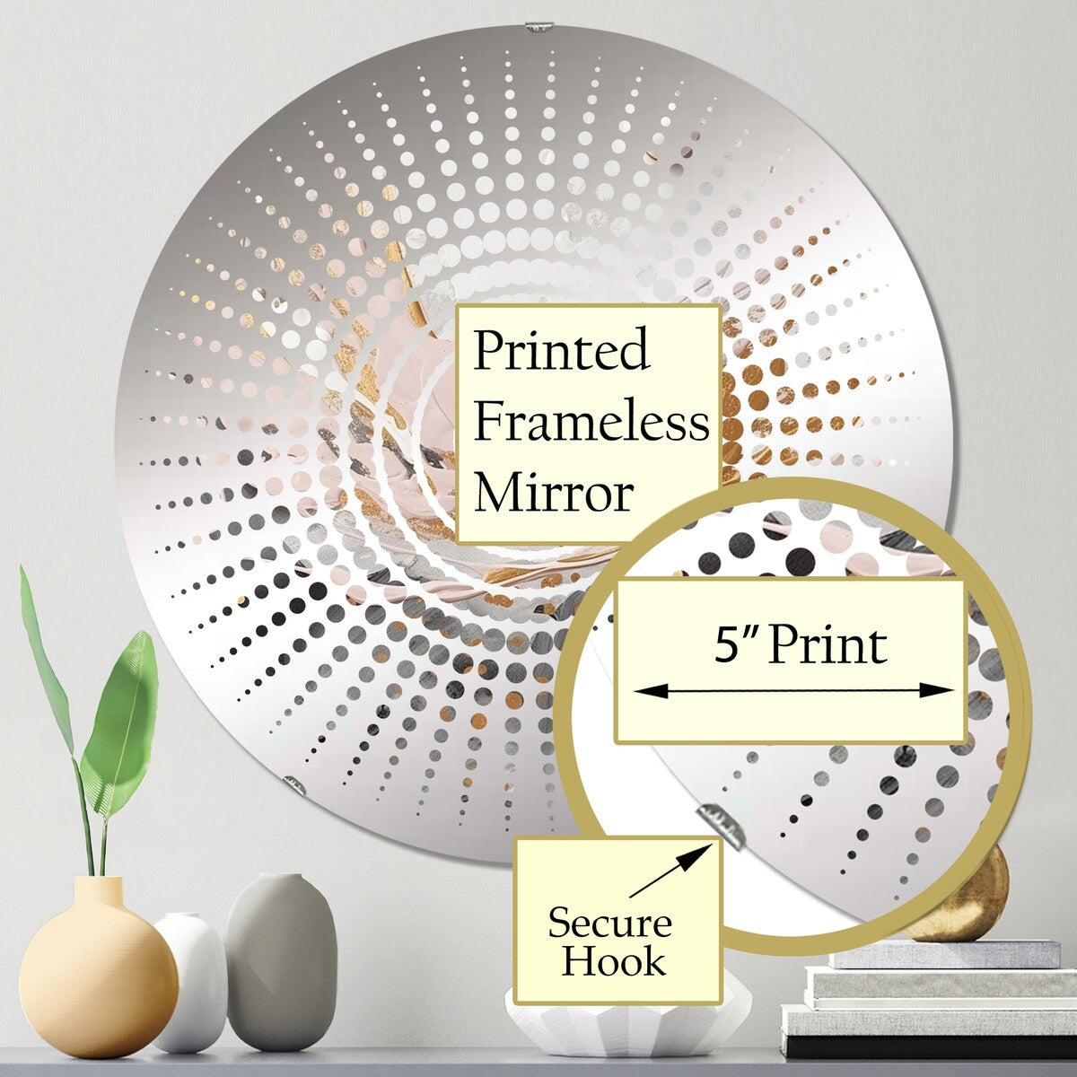 Designart "Grey And Pink Mysterious Marble" - Modern Abstract Marble Sun Circles Wall Mirror