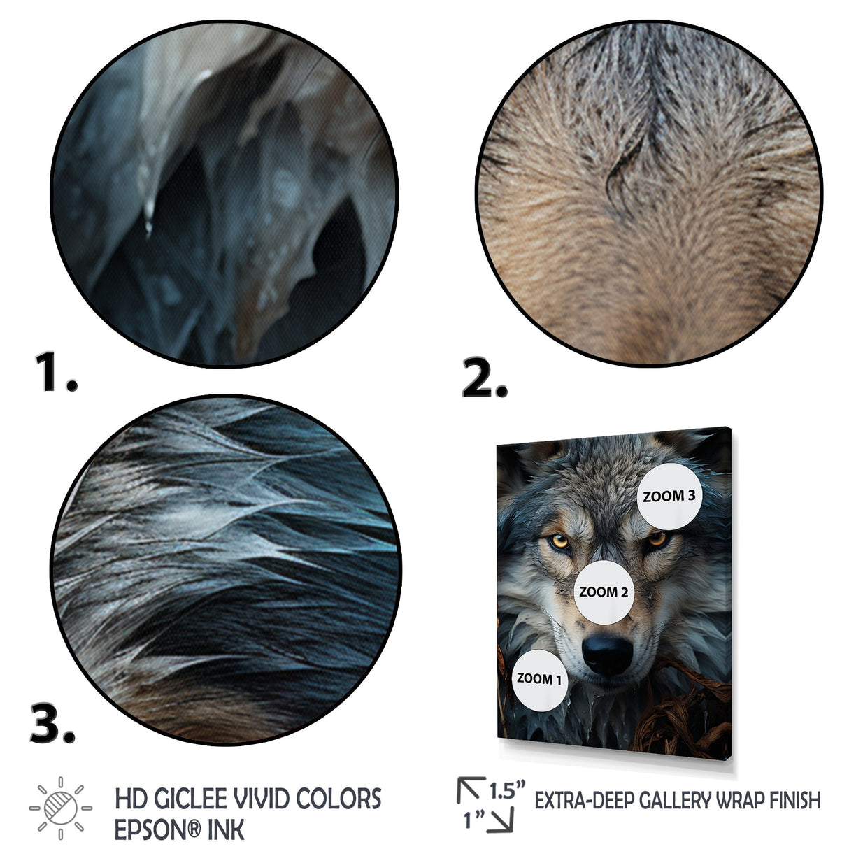 Designart "Grey And White Wolf Portrait III" Animals Wolf Framed Canvas Art Print