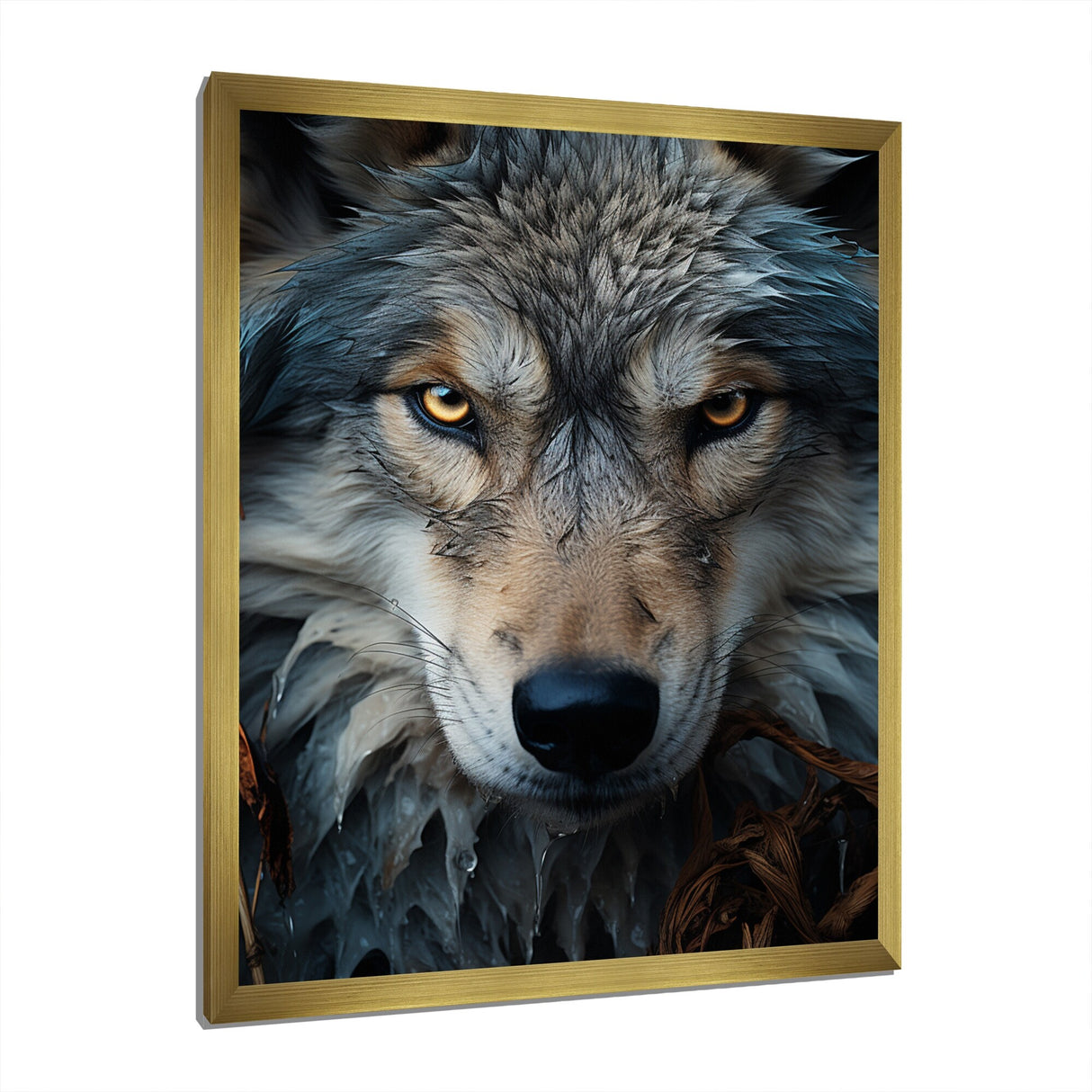 Designart "Grey And White Wolf Portrait III" Animals Wolf Framed Canvas Art Print