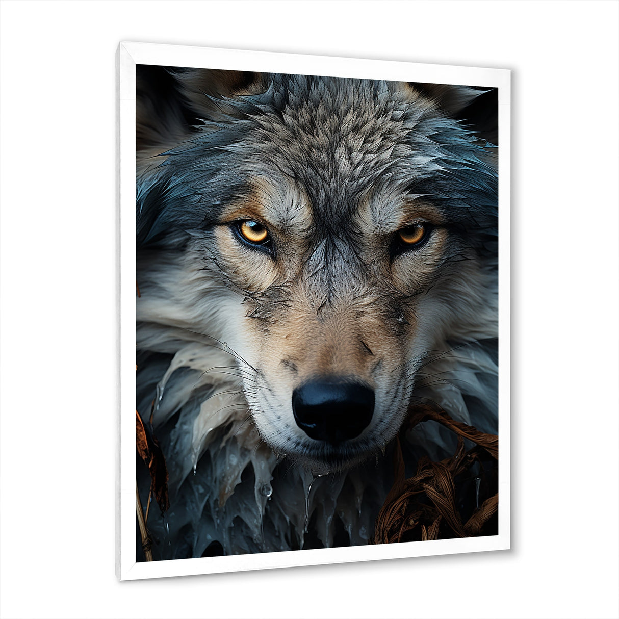 Designart "Grey And White Wolf Portrait III" Animals Wolf Framed Canvas Art Print
