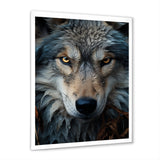 Designart "Grey And White Wolf Portrait III" Animals Wolf Framed Canvas Art Print