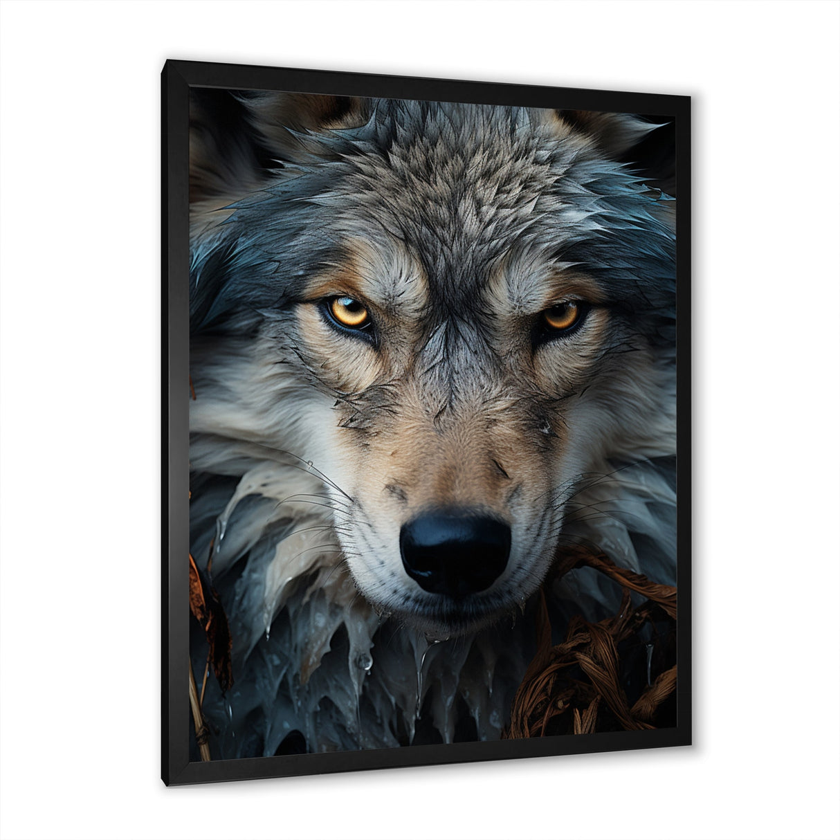 Designart "Grey And White Wolf Portrait III" Animals Wolf Framed Canvas Art Print