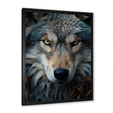 Designart "Grey And White Wolf Portrait III" Animals Wolf Framed Canvas Art Print