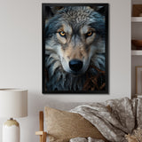 Designart "Grey And White Wolf Portrait III" Animals Wolf Framed Canvas Art Print
