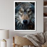 Designart "Grey And White Wolf Portrait III" Animals Wolf Framed Canvas Art Print