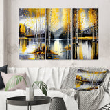 Designart "Grey And Yellow Birch Trees By The Lake I" Landscape & Nature Wall Art Set Of 3 Gallery Set For Office Decor