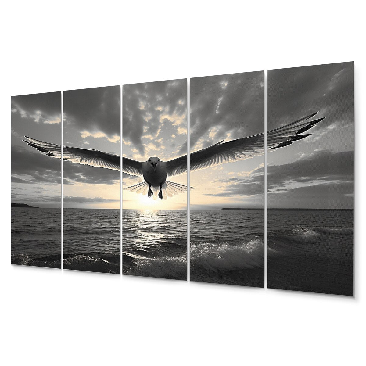 Designart "Grey Beach Seagulls In Flight V" Animals Metal Wall Decor Set