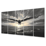 Designart "Grey Beach Seagulls In Flight V" Animals Metal Wall Decor Set