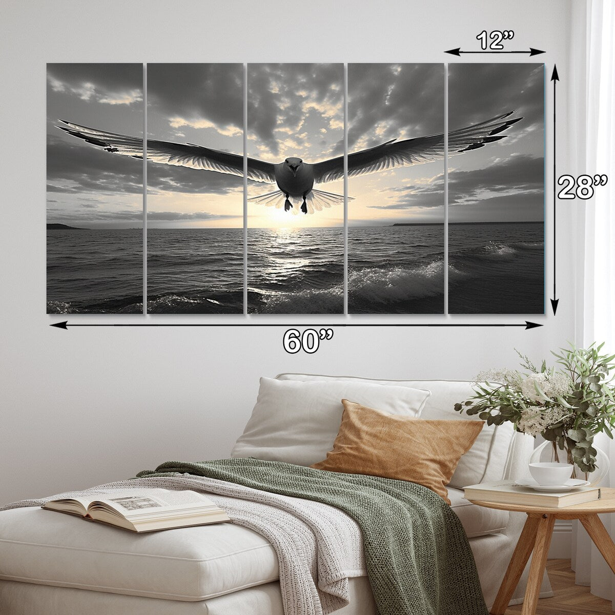 Designart "Grey Beach Seagulls In Flight V" Animals Metal Wall Decor Set