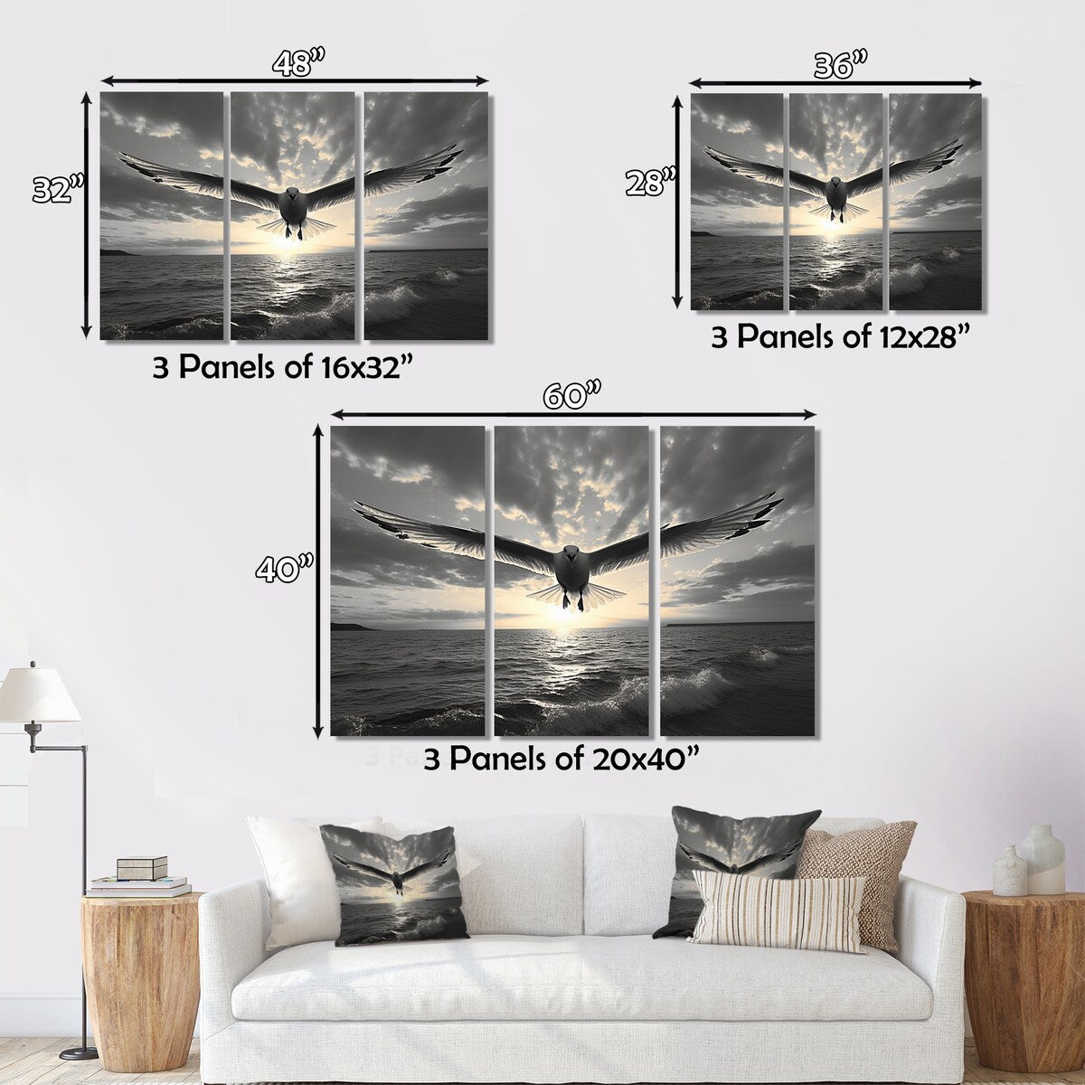 Designart "Grey Beach Seagulls In Flight V" Animals Metal Wall Decor Set