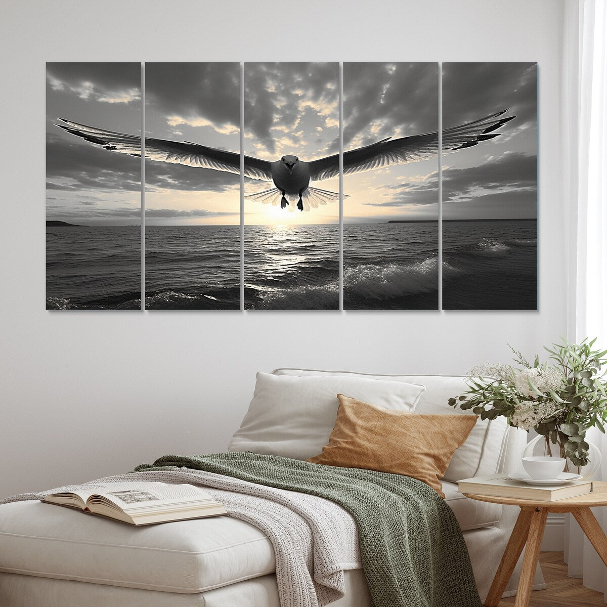 Designart "Grey Beach Seagulls In Flight V" Animals Metal Wall Decor Set