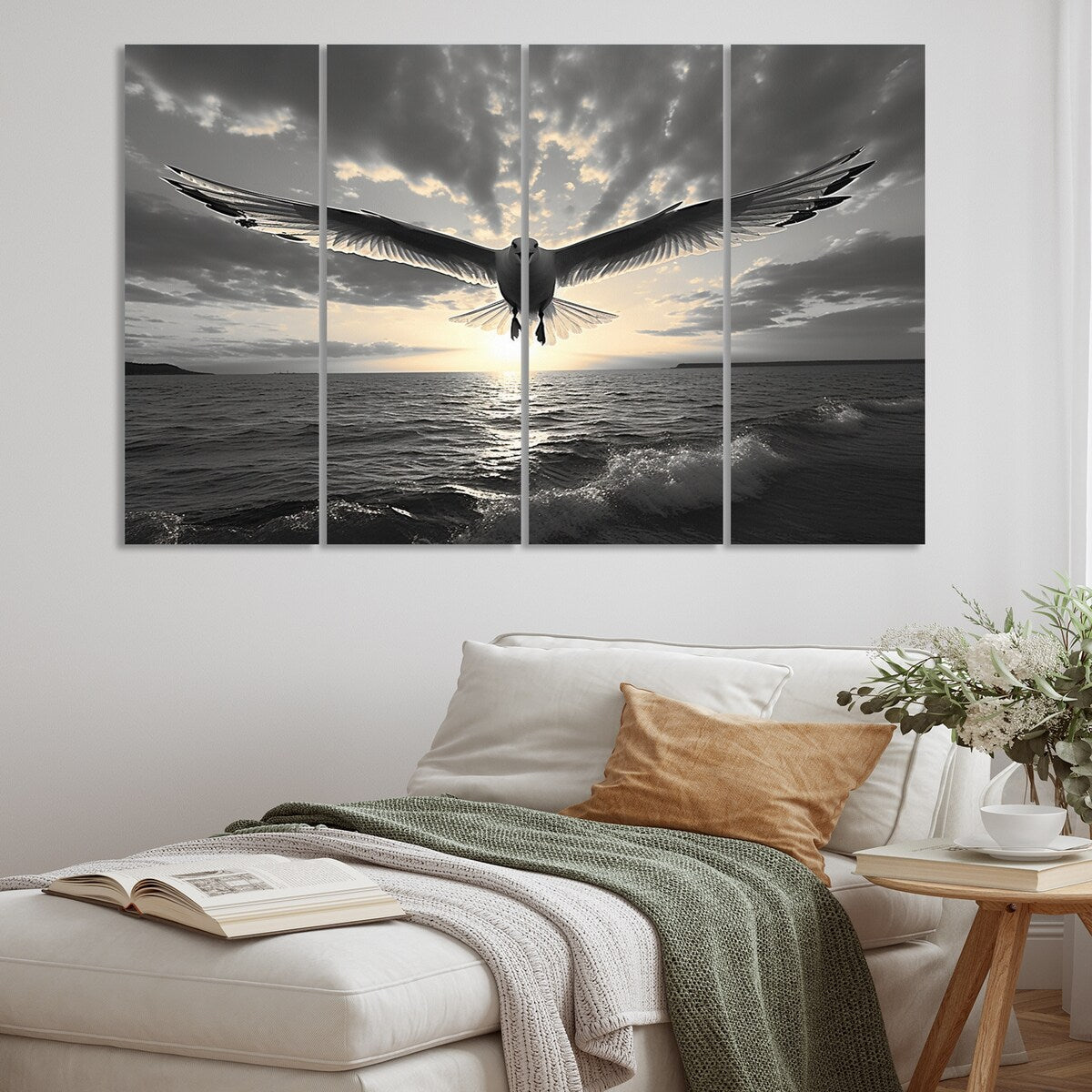Designart "Grey Beach Seagulls In Flight V" Animals Metal Wall Decor Set