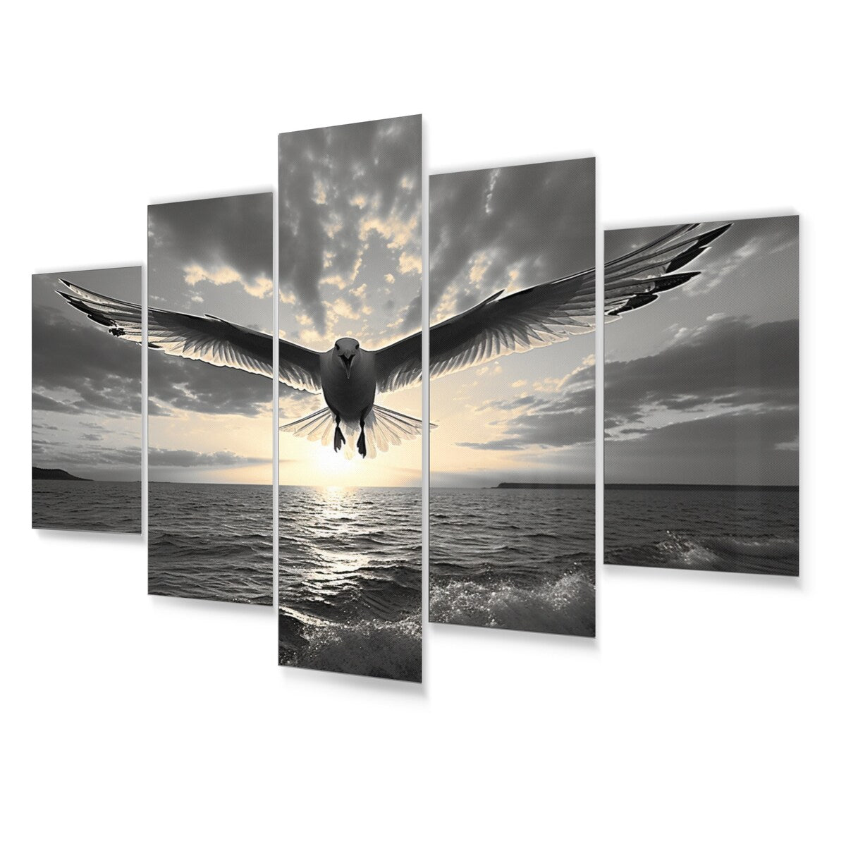 Designart "Grey Beach Seagulls In Flight V" Animals Metal Wall Decor Set