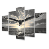 Designart "Grey Beach Seagulls In Flight V" Animals Metal Wall Decor Set