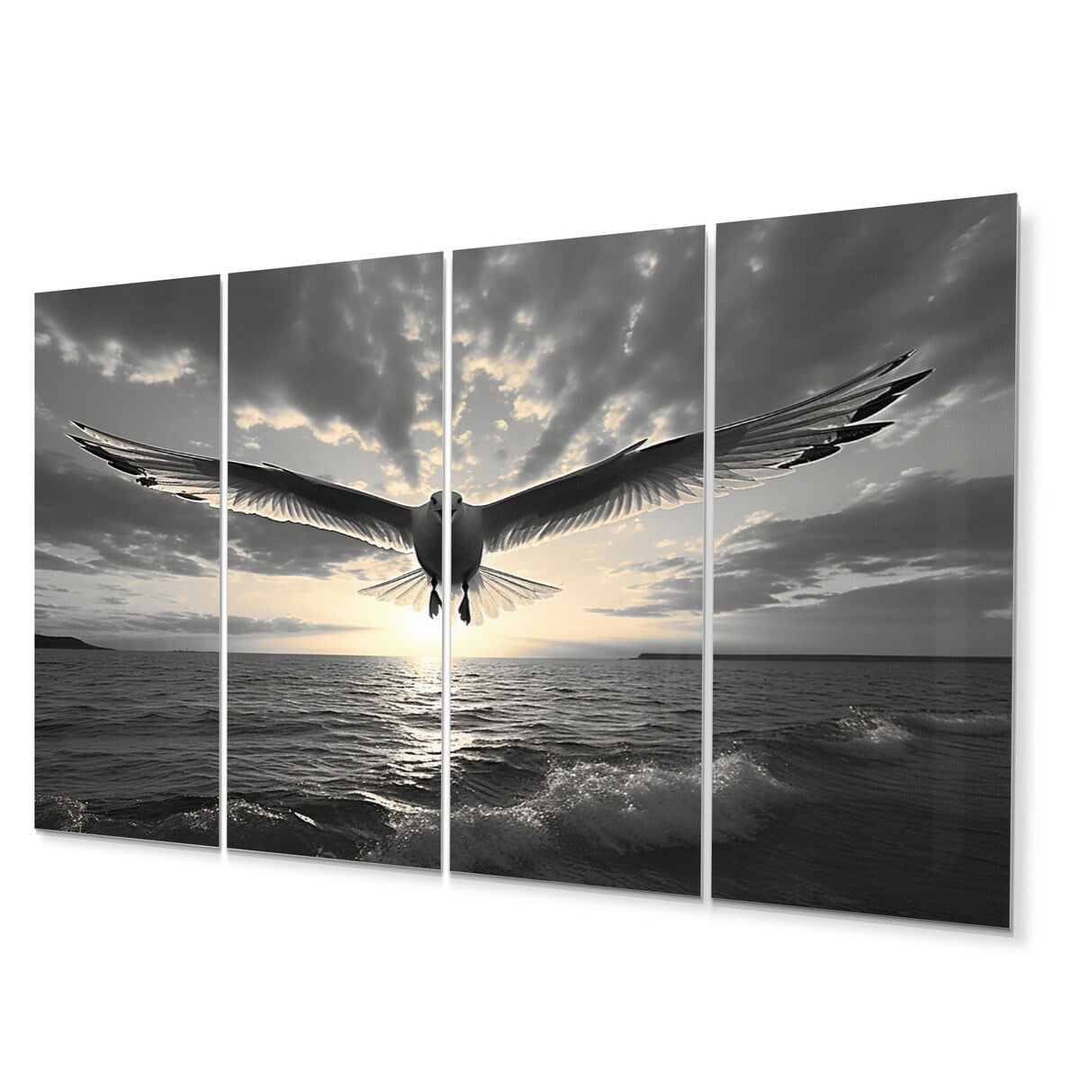 Designart "Grey Beach Seagulls In Flight V" Animals Metal Wall Decor Set