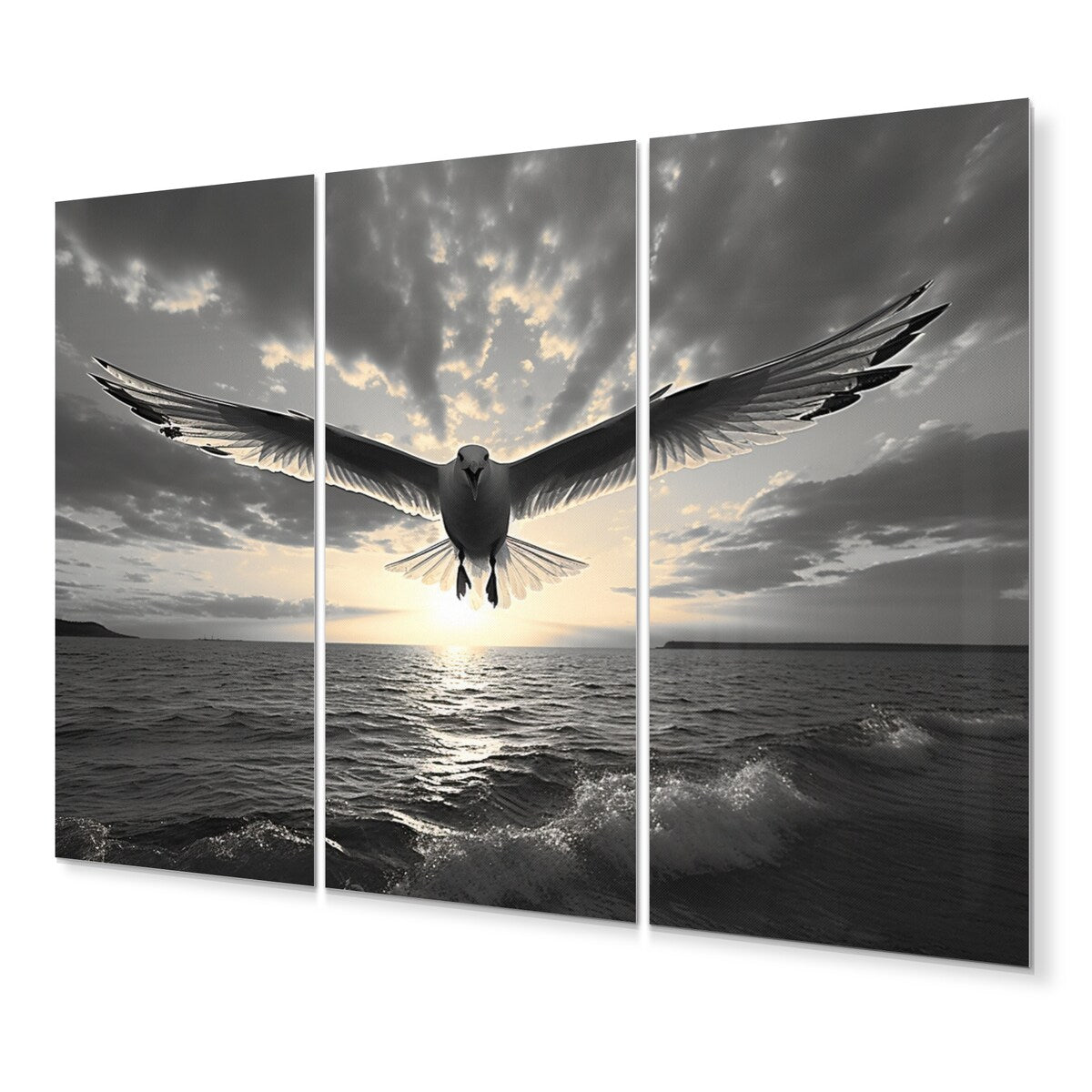 Designart "Grey Beach Seagulls In Flight V" Animals Metal Wall Decor Set
