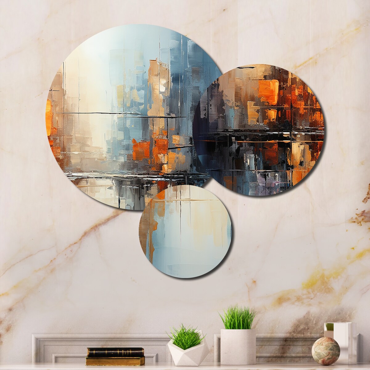 Designart "Grey Canal Abstract Reflections Bold" Abstract Metal Wall Art Prints Set