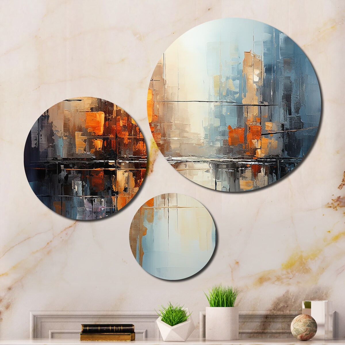 Designart "Grey Canal Abstract Reflections Bold" Abstract Metal Wall Art Prints Set