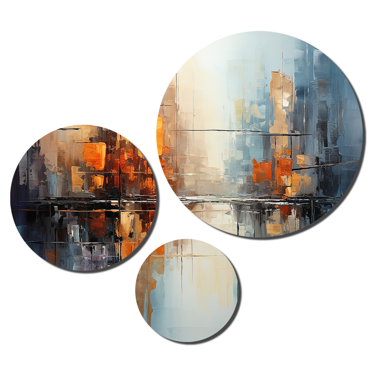 Designart "Grey Canal Abstract Reflections Bold" Abstract Metal Wall Art Prints Set