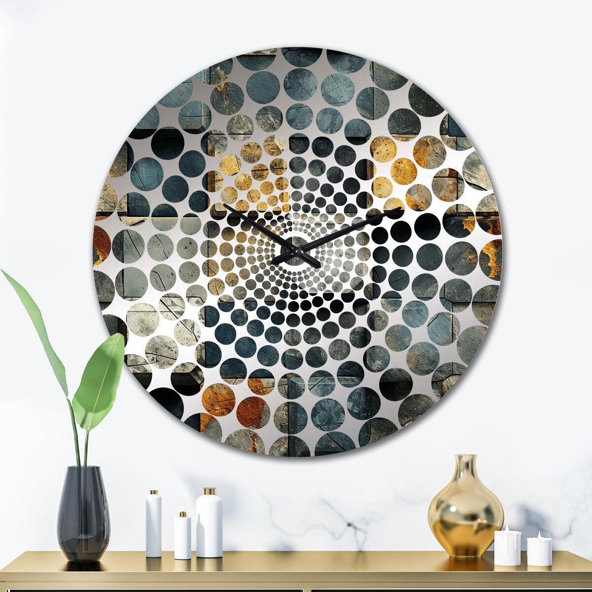 Designart "Grey Cubic Striped Wall Pattern" Grey Striped Clocks Modern Wall Clocks For Hallway Décor