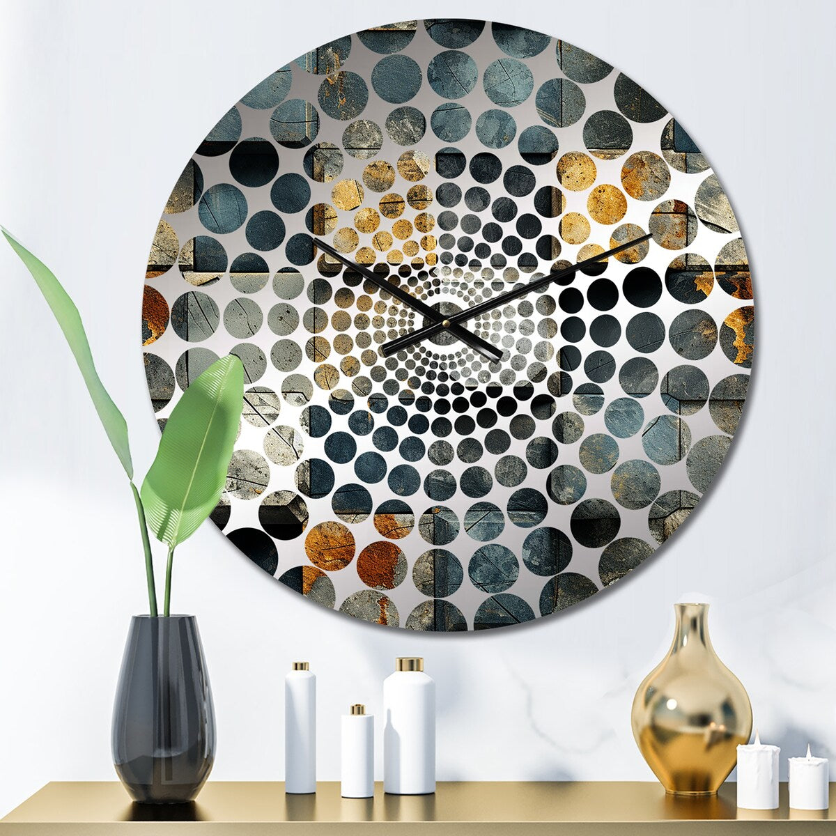Designart "Grey Cubic Striped Wall Pattern" Grey Striped Clocks Modern Wall Clocks For Hallway Décor