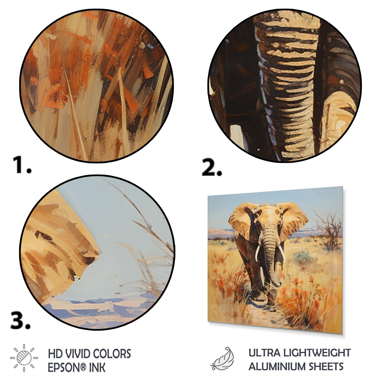 Designart "Grey Elephant In African Horizon" Elephant Animal Metal Wall Art - Yellow Metal Art Modern Metal Art Work