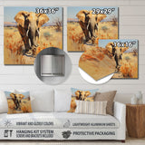 Designart "Grey Elephant In African Horizon" Elephant Animal Metal Wall Art - Yellow Metal Art Modern Metal Art Work