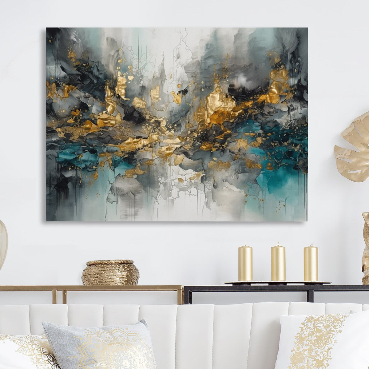 Designart "Grey Gold Modern Abstract Contemporary I" Abstract Marble Metal Wall Art