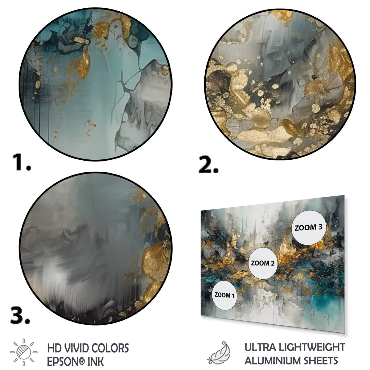 Designart "Grey Gold Modern Abstract Contemporary I" Abstract Marble Metal Wall Art