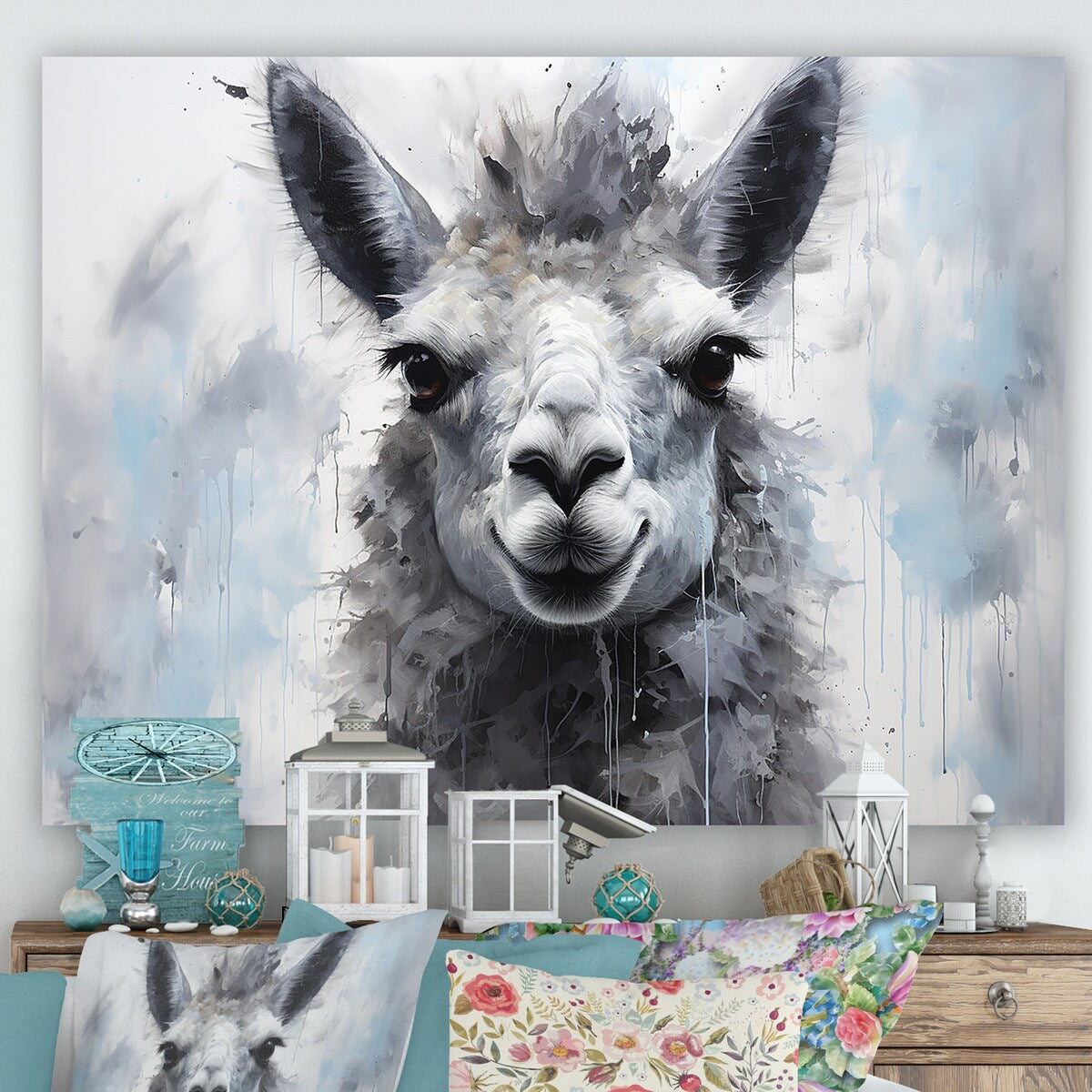 Designart "Grey Llama Portrait" Llama Animal Wall Art
