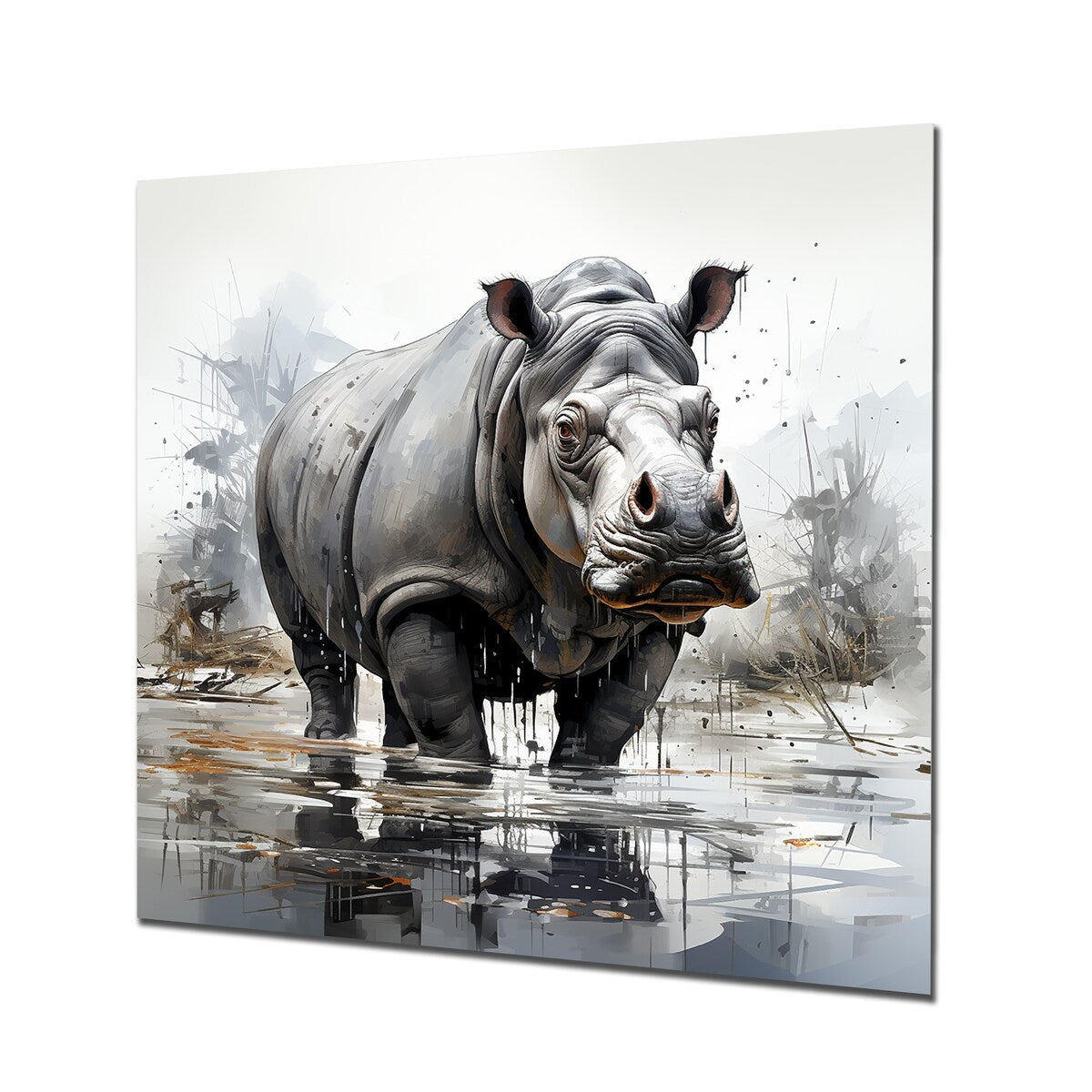 Designart "Grey Majestic Hippo Elegance IV" Hippopotamusmetal Wall Art - Grey Metal Wall Décor Modern Metal Art Work